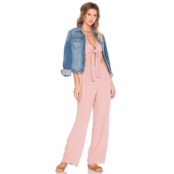 Revolve Privacy Please Jumpsuit Wilmot Polka Dot in Yvonne Pink & White Sz S - Picture 4 of 10